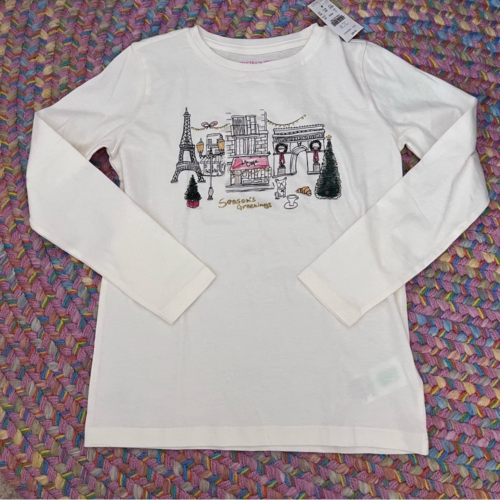 J.Crew Crewcuts Holiday “Season’s Greetings” Paris France T-Shirt Girls 6/7 NWT